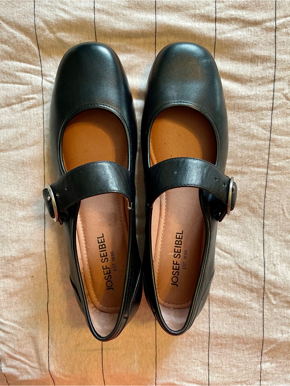 Josef Seibel Soft Black Leather Mary Jane Buckle Flats